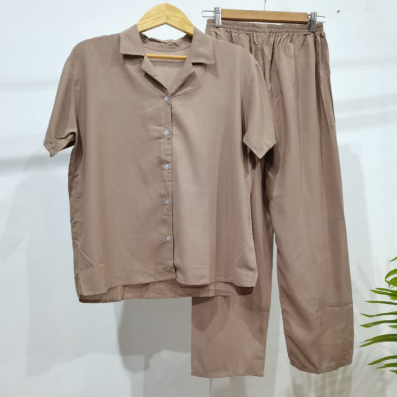 PIYAMA KANCING POLOS | PIYAMA RAYON POLOS-KCPD CAPUCINO