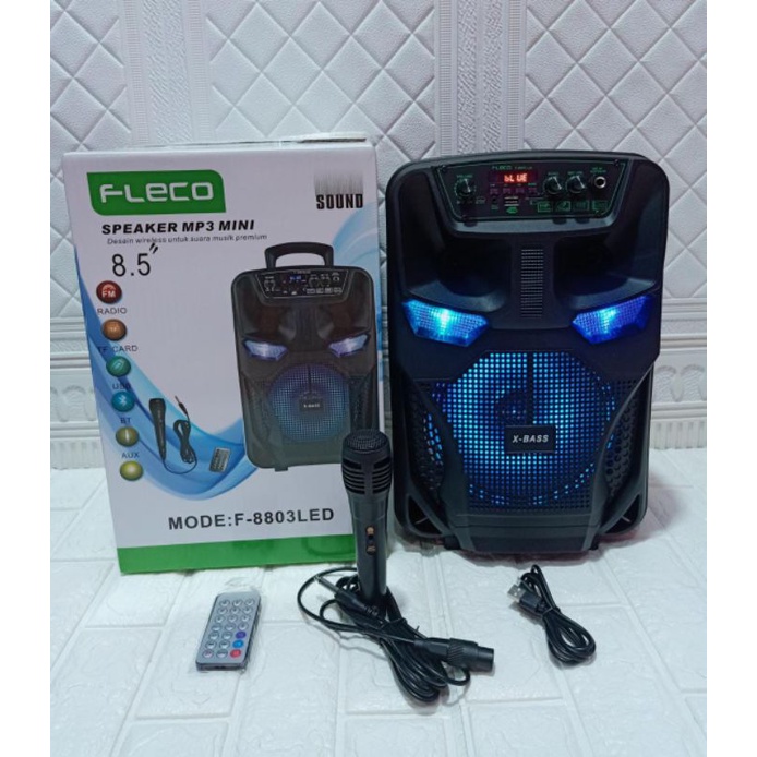 Speaker Bluetooth Karaoke Fleco  F-8803LED/8'5 Inchi /Free Mic/Salon Aktif/Super Bass
