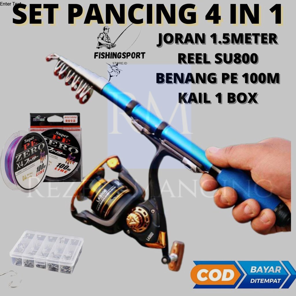 Paket Pancingan Combo Joran Reel Senar Kail-Joran Stik Tongkat Fishing Rod Panjang 1.5 Meter Gulunga