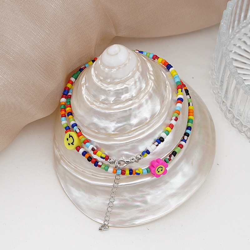 Colorful Smiley Flower Rice Bead Necklace Bohemian Clavicle Chain Necklace