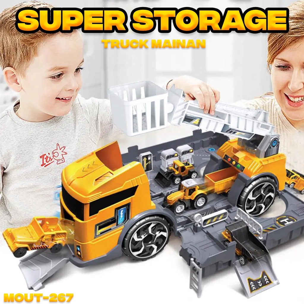 SUPER STORAGE Mainan Anak Deformed Fire Truck Super Storage Diecast Mobil Mobilan Pemadam