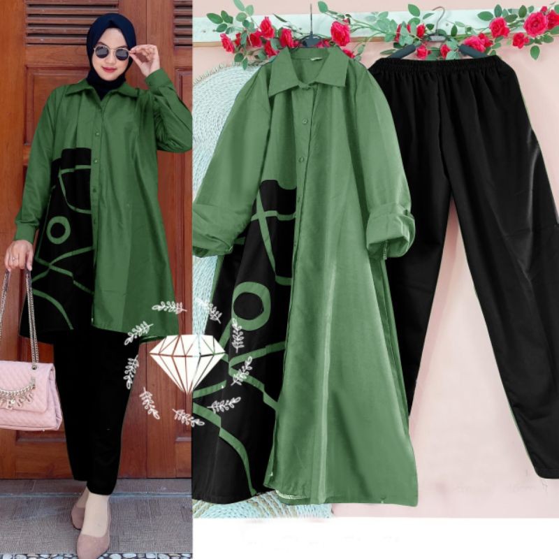 SET CELANA TUNIK MARION, MOSCREPE, GAMIS HIJAB MUSLIM, MAXY DRESS, SETELAN