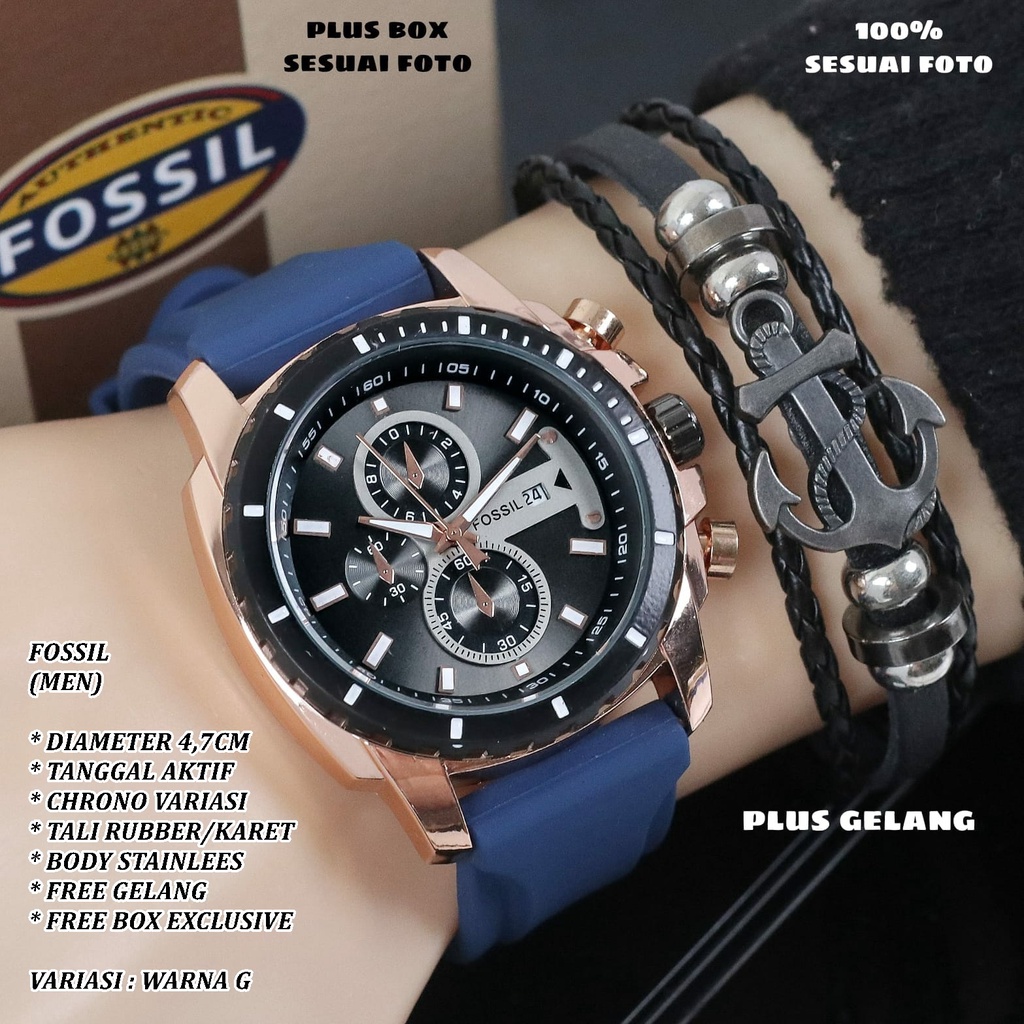 (FREE BOX) JAM TANGAN PRIA FASHION TALI RUBBER BODY BULAT TANGGAL AKTIF FREE GELANG