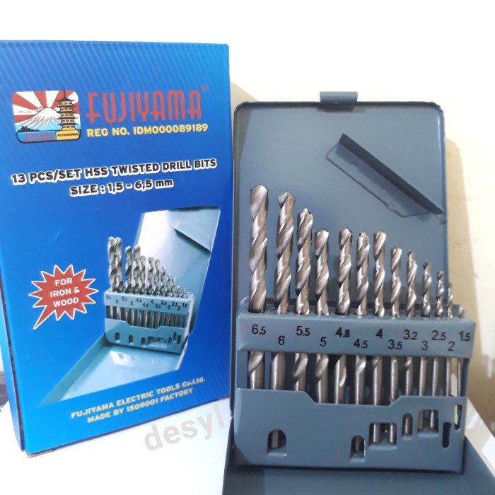 Mata Bor Set Besi dan Kayu METAL KAYU SET 1,5 - 6,5MM 1.5-6.5MM HSS 13 Pcs Drill Bits Fujiyama