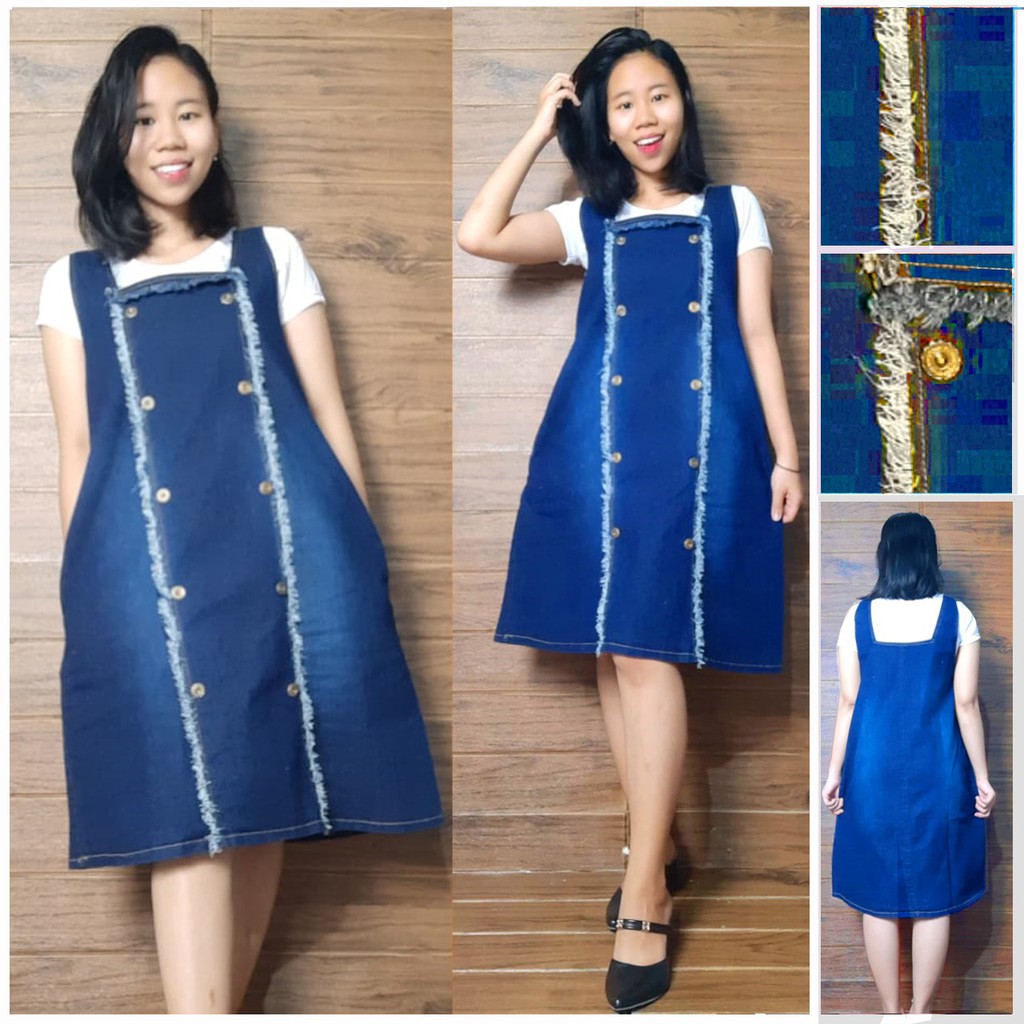 SB Collection Overall Dress Midi Piara Pendek Jeans Jumpsuit Wanita