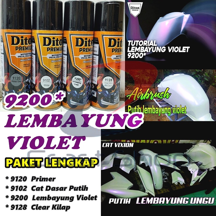 Paket Lengkap Cat Pilox Diton Premium 9200 Lembayung Violet Warna Ungu Putih Mutiara 400cc pylox
