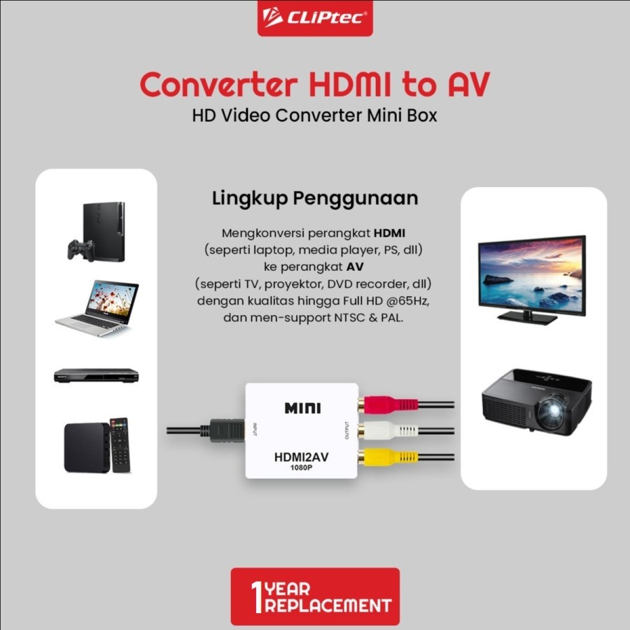 Converter CLIPtec Mini Box CL-CV HR HDMI TO AV FHD 1080P