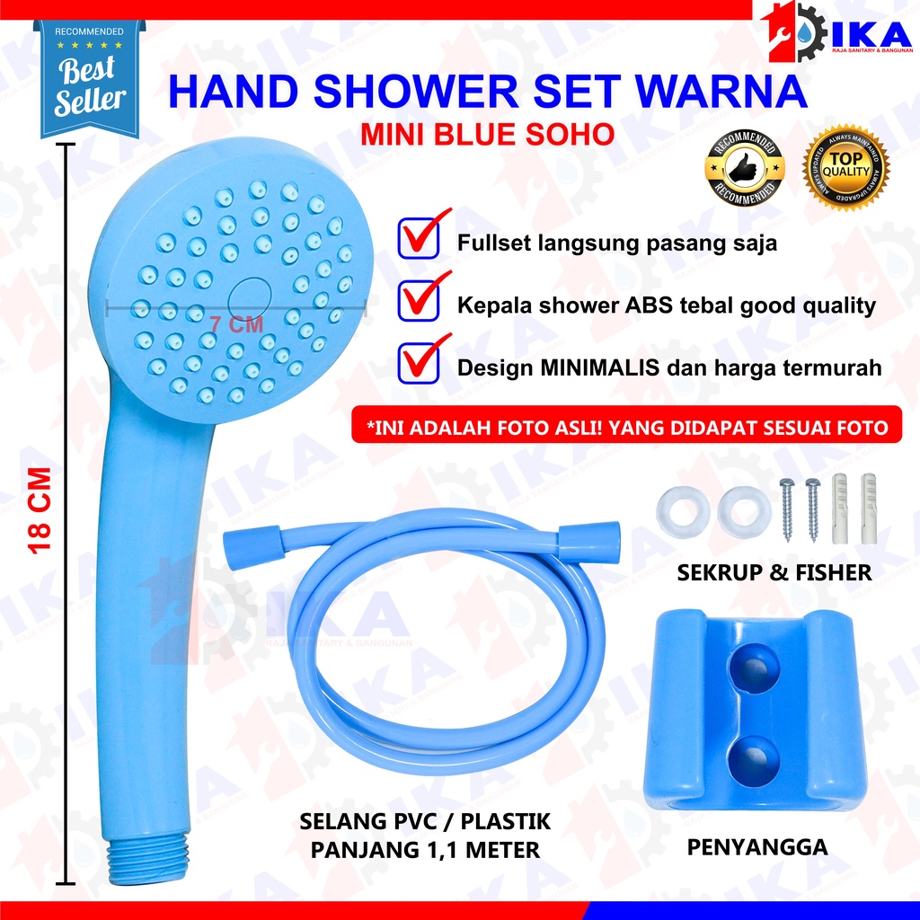 Hand Shower Mandi Warna - 1/2 Inch - High Quality Hand Shower Mandi Mini Plastik Putih Biru Pink SOHO Kamar Mandi Toilet WC