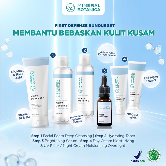 ❤ jselectiv ❤ MINERAL BOTANICA BRIGHTENING FIRST DEFENSE BRIGHTENING Series - Facial Foam | Day Cream | Overnight Mask | Serum | Toner | Cleansing Milk | BRIGHTENING SKINCARE dari MINERAL BOTANICA