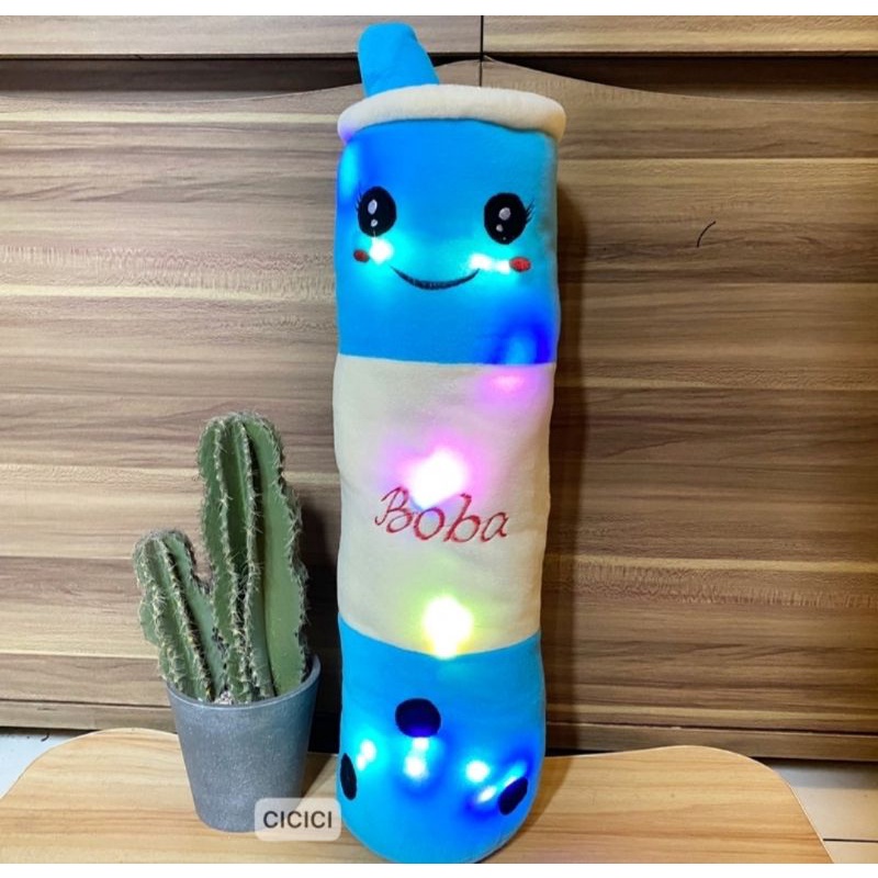 Guling Boneka Boba Milk Tea Lampu LED Nyala Kain Halus Tinggi 60cm