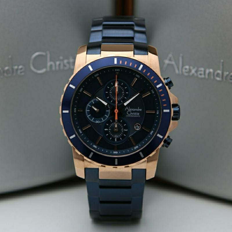 Jam Tangan Pria Alexandre Christie 6141 Original Warna Biru Rosse Gold