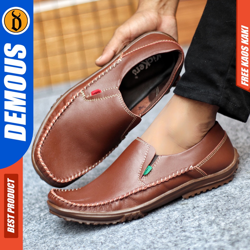 Sepatu Slip On Pria Sepatu Casual Pria Formal Kulit Asli Sepatu Pantofel Kerja Kantor Kuliah Kondangan Sepatu Slop Pria Sepatu Hitam Pria DEMOUS SLIDERZ