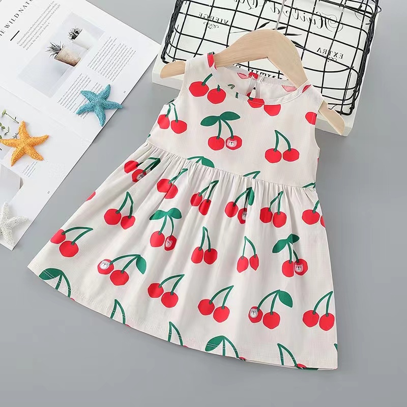 KF CAT Dress Anak Perempuan Import / Printed Dress Anak Cewek /Gaun Anak Bahan Katun Gaya Kasual Untuk Usia 3bulan - 3 tahun