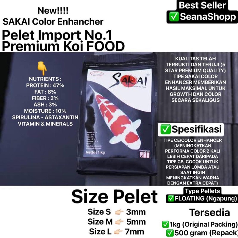 SAKAI Max Growth Color Enhancer Premium Food Floating 1kg Pelet Ikan Koi Import