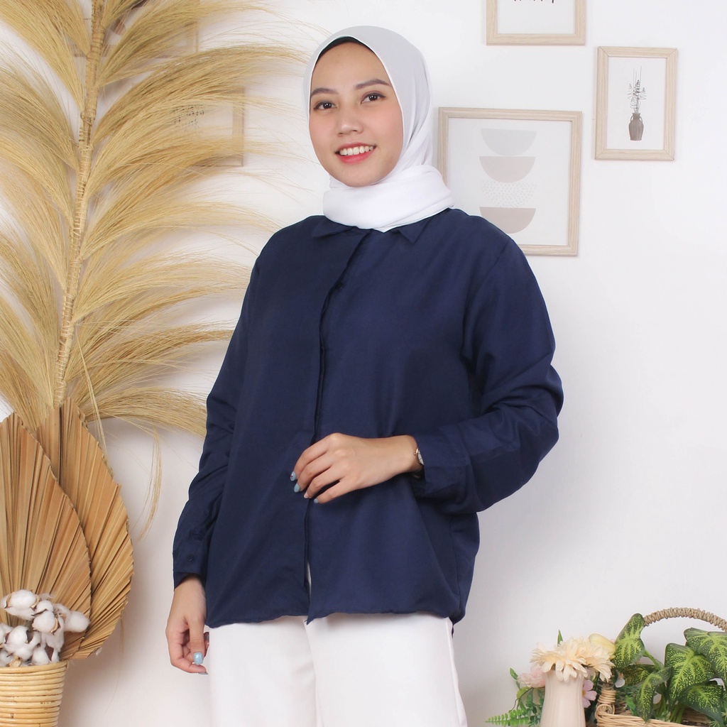 RX Fashion - Flowing Oversize / Kemeja Wanita - BN-NAVY