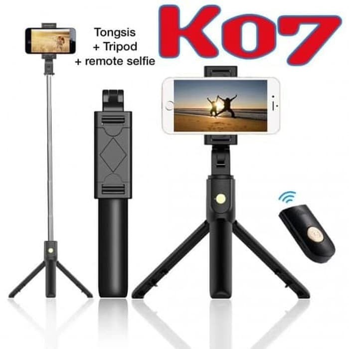 Tongsis K07 Tripod Standing 2in1 Extendable Selfie Stick With Bluetooth Remote K07 Tongsis Bluetooth K07 Tongsis Tripod K07