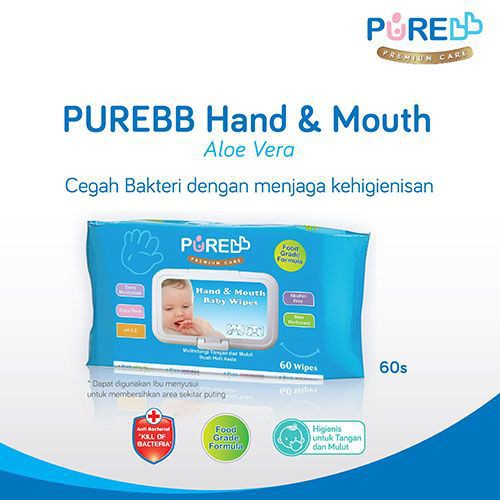 Pure BB Hand and Mouth Wipes Aloe Vera dan Chamomile 60s