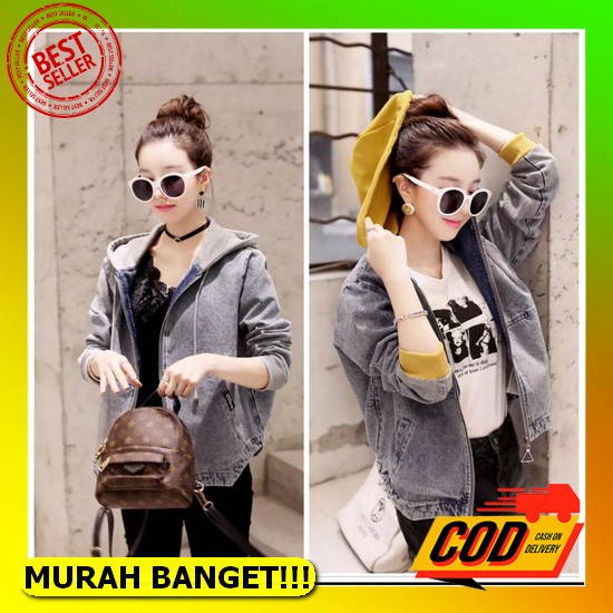 Jaket Jeans Hoodie Wanita Jaket Denim Dewasa Sweater Levis Cewek 934-Jaket Jeans Wanita Dengan Hodie