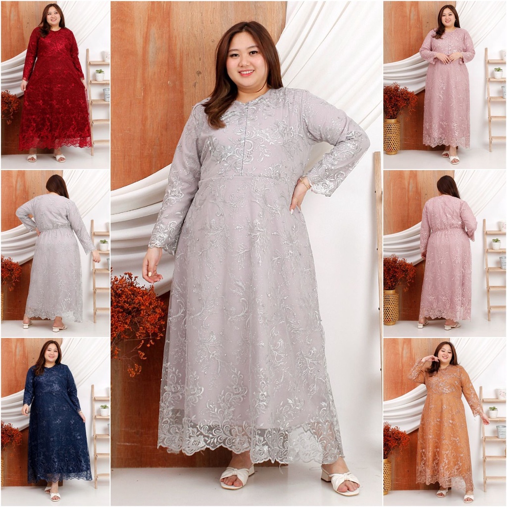 (PASTI REALPICT) GAMIS SARAH TILE JUMBO BIGSIZE XXL - XXXL MAXI DRESS LEBARAN DRES IDUL FITRI KONDANGAN PESTA MURAH BROKAT TILLE TULLE