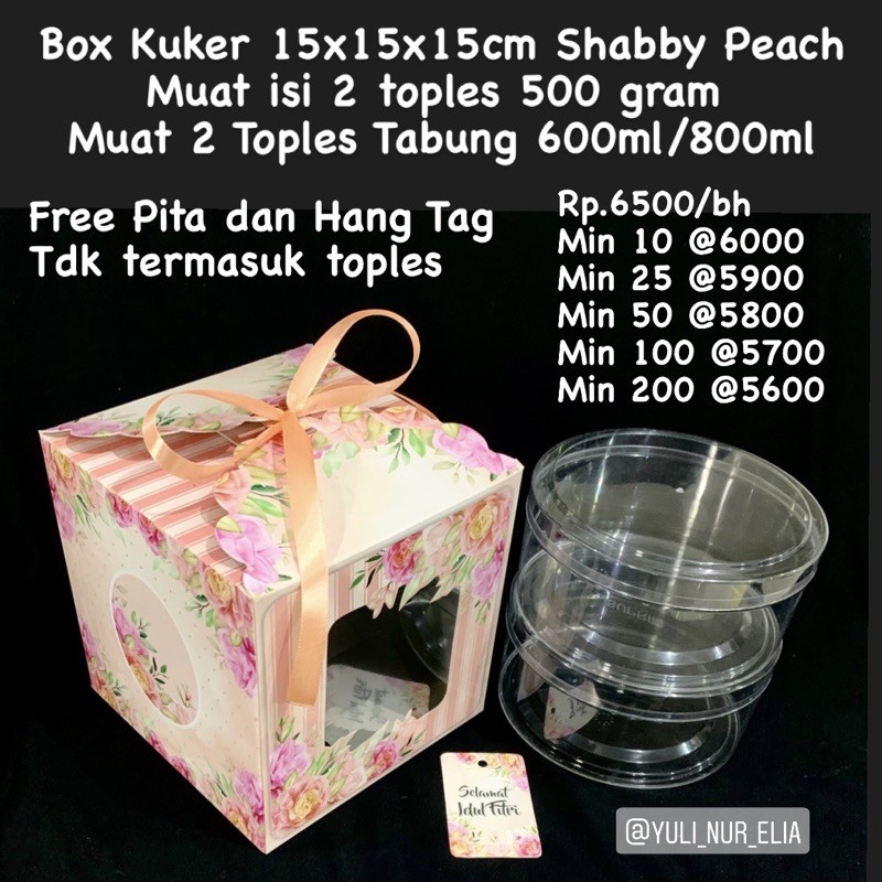 

Box Kuker 15x15x15cm ⁣Shabby Peach Muat isi 2 toples 500 gram ⁣ Muat 2 Toples Tabung 600ml/800ml