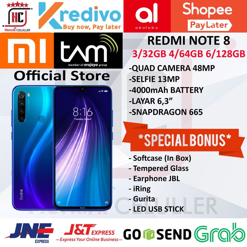 XIAOMI REDMI NOTE 8 TAM 4/64GB 3/32GB 6/128GB GARANSI