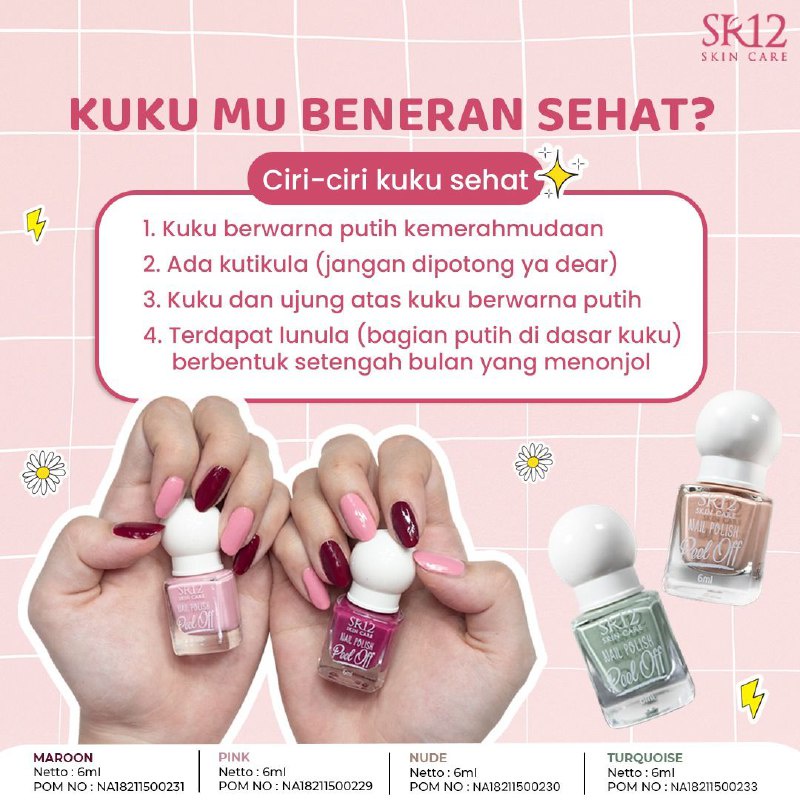 Kutek SR12 Nail Polish Peel Off Halal Waterbased Cepat Kering Mudah dikelupas Non Alkohol Bpom Perawatan Kuku