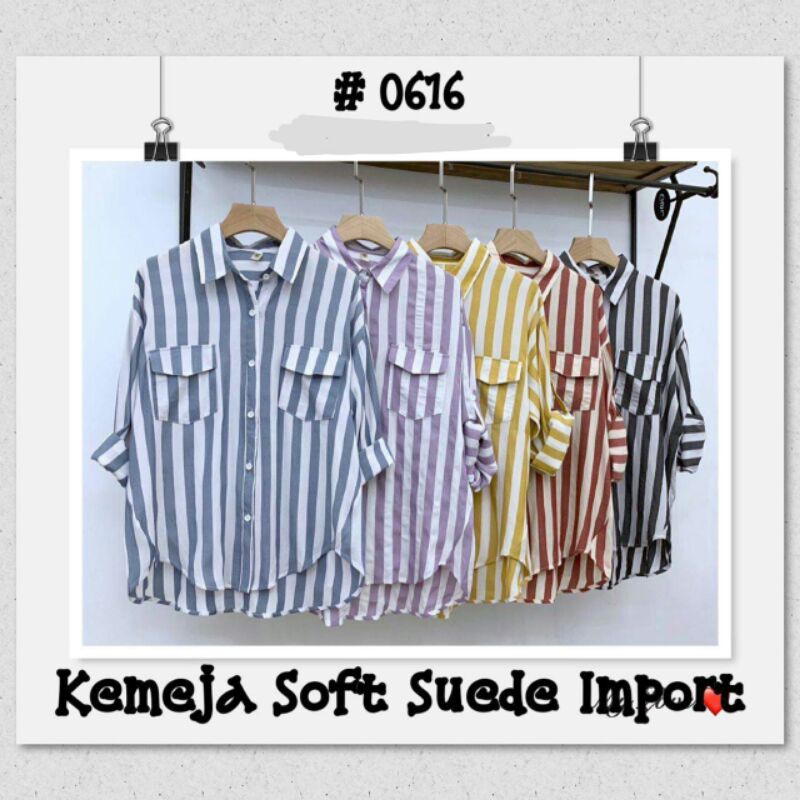 Lv-Kemeja Wanita Motif Salur Import
