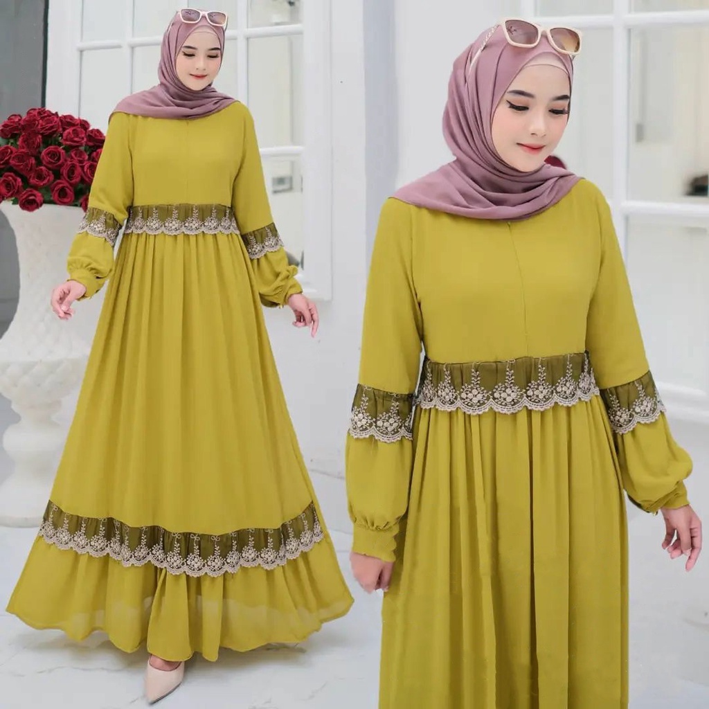 COD - Sonia Dress Gamis Muslim Premium Ceruty Mix Renda Brukat Import  Ld 110 Fit S - XL Fashion Gaun Maxy Maxi Polos Wanita Pesta Kondangan Termurah Terlaris