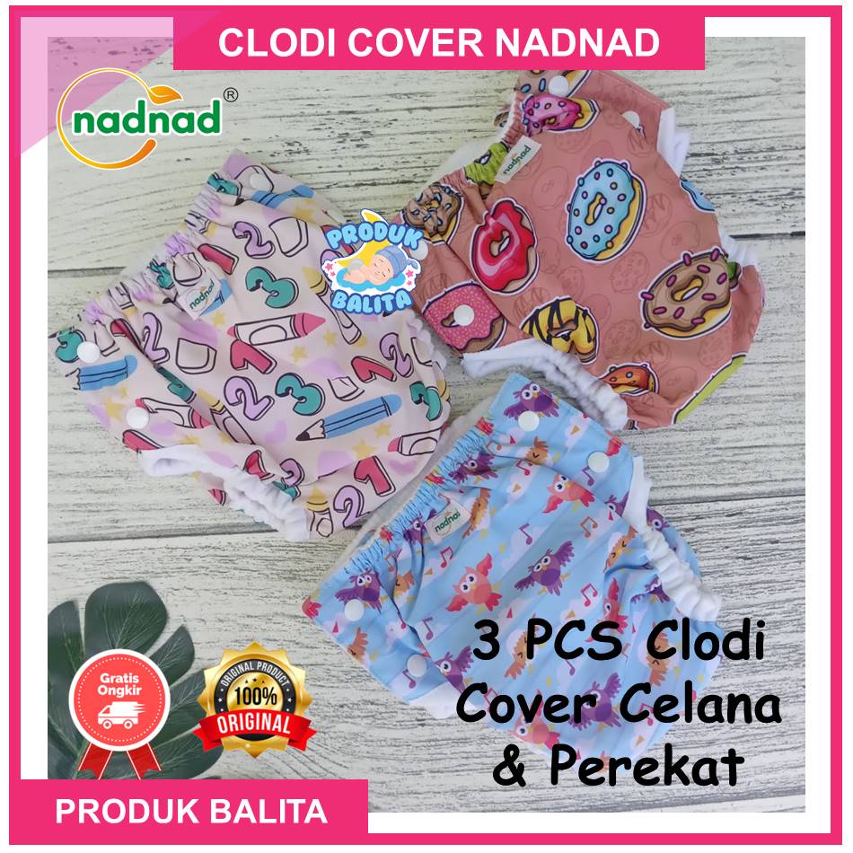 (PROMO) Paket Clodi Cover Perekat/ Celana Nadnad Isi 3Pcs Clodi Motif Clodi Kain Modern New Desain Motif Full Printing