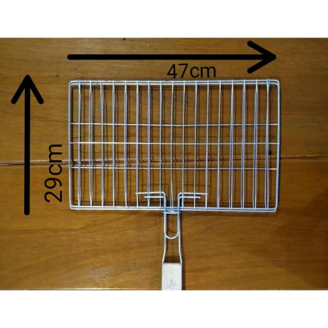 Alat Panggang Jepit BBQ Dengan Pegangan Kayu Uk Besar