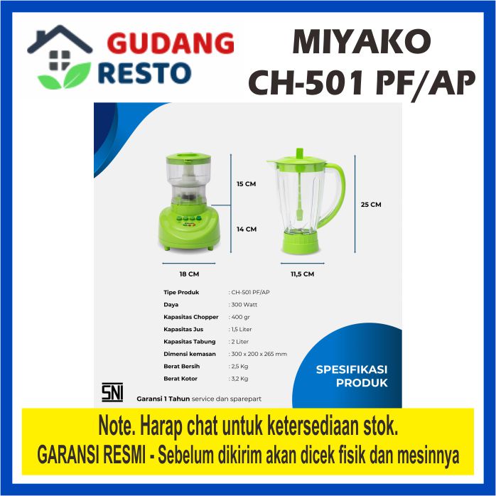 MIYAKO CH 501 PF/AP Chopper Blender Plastik 2 IN 1 1.5 L PENGGILING DAGING CH501 1,5 LITER 501PF FOOD PROCESSOR