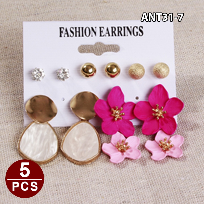 1set 6pasang Anting Wanita korea Tusuk Gantung Desain Geometri Rumbai Alloy fashion import ANT31-ANT31-7