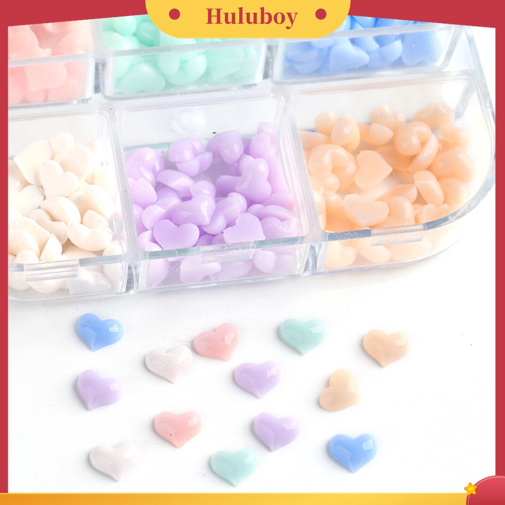 Huluboy Huluboy♡ 6 Grids / Box Ornamen Hati 3D Efek Berubah Warna Putih Pink Untuk Dekorasi Nail Art Charms
