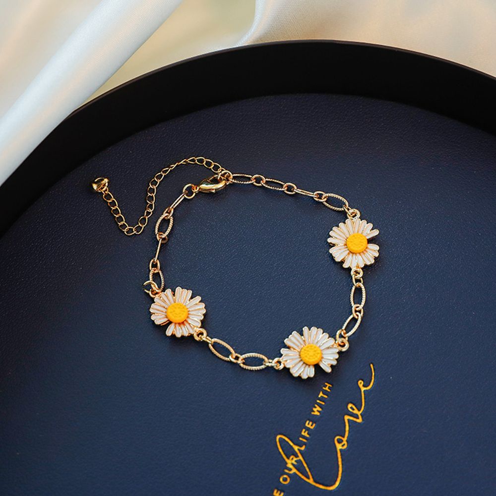 Gelang Cincin Rantai Dapat Disesuaikan Desain Bunga Matahari Daisy Kecil Untuk Perhiasan Wanita Sun Flower