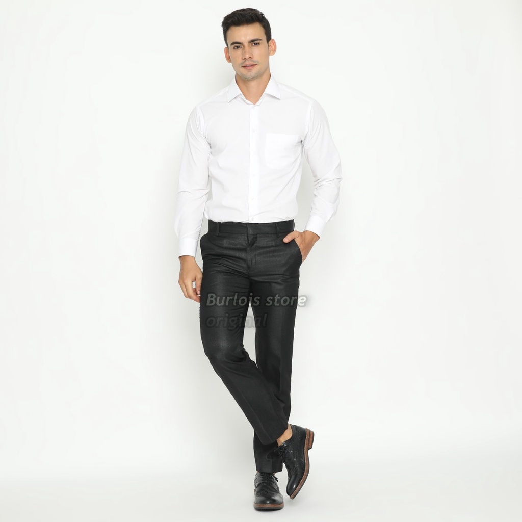 Burlois Celana Panjang Formal Slimfit Kantoran Mengkilat Super Dark Gray Light Dark Gray Trouser