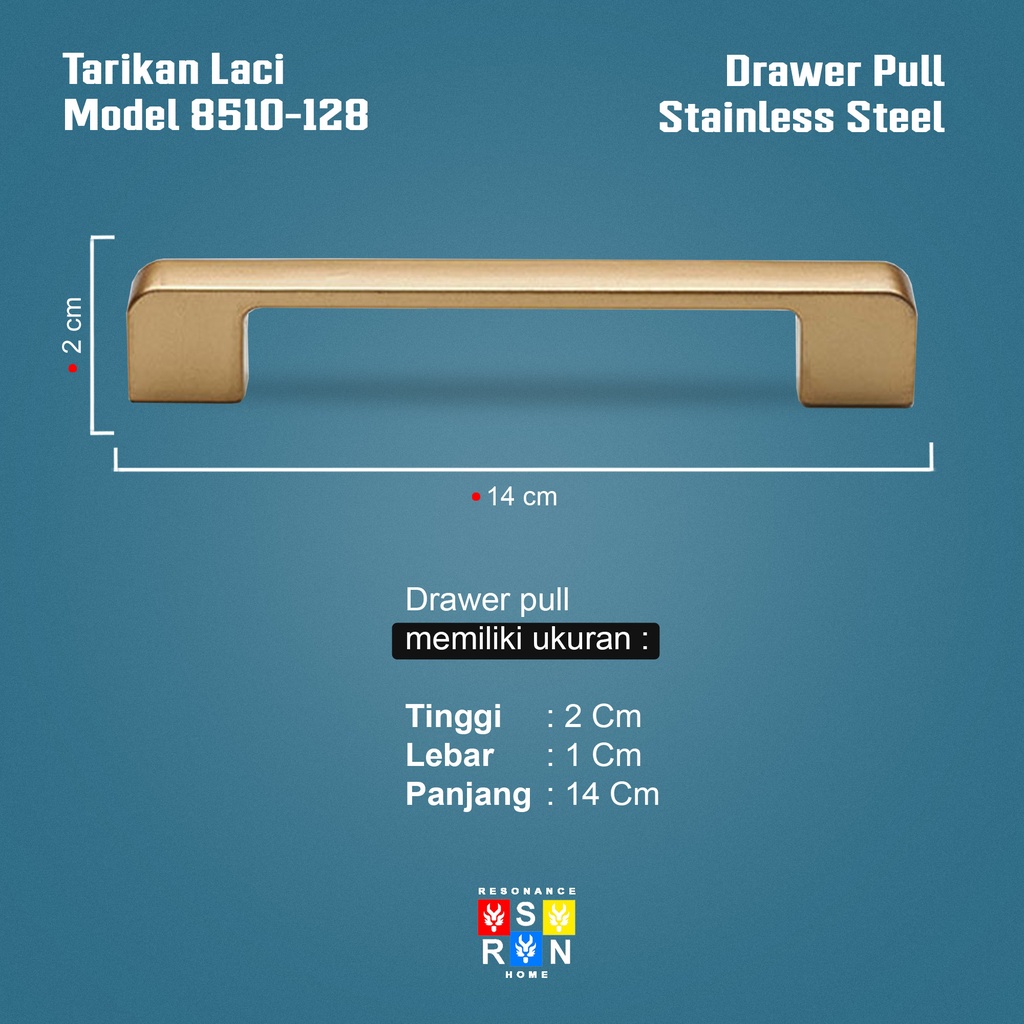 Tarikan Laci Coating Gold 8510-128 / Handle Gagang Pintu Laci Lemari Resonance Home