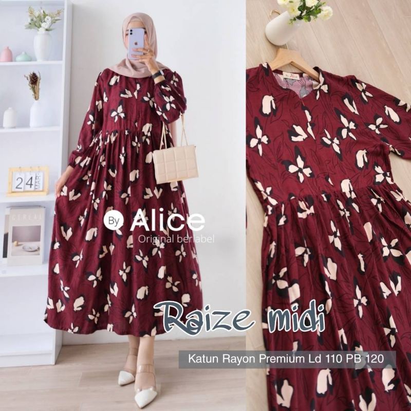 RAIZE MIDI DRESS / MIDI DRESS RAYON PREMIUM / GAMIS RAYON PREMIUM / MIDI DRESS RAYON MOTIF BAHAN ADE