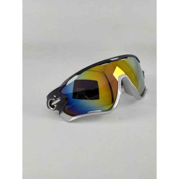 Murah Kacamata Sepeda Sport Keren Pria dan Wanita Frame Hitam List Silver Kaca Pelangi