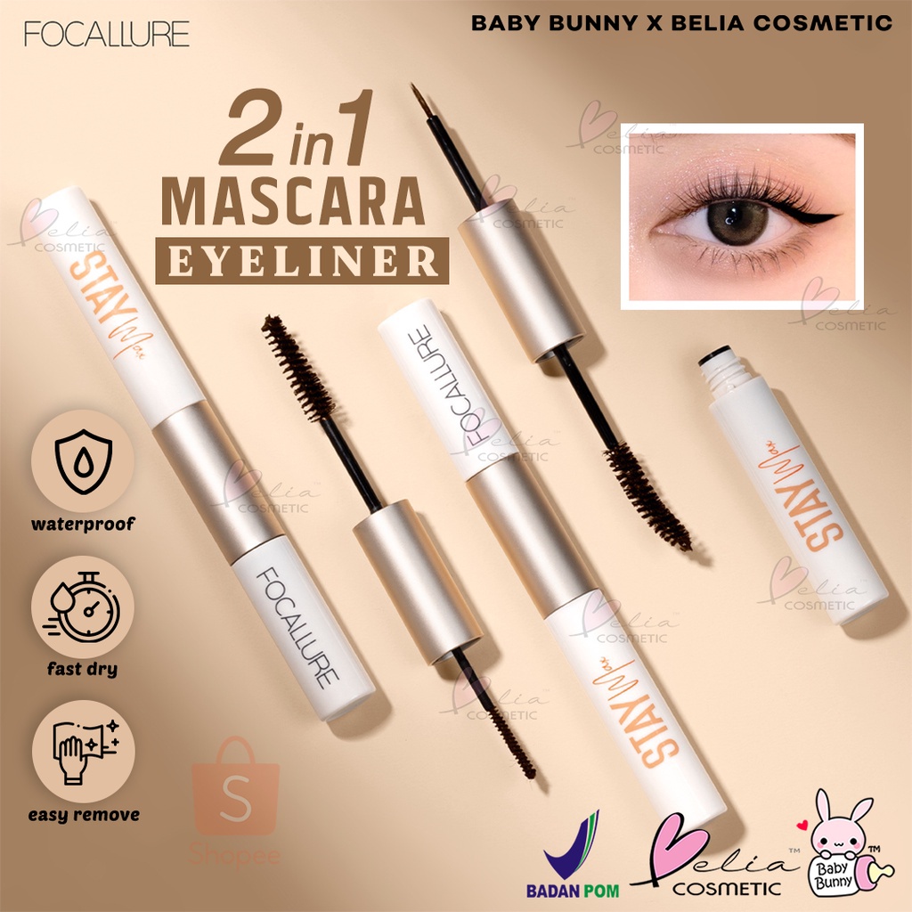 ❤ BELIA ❤ FOCALLURE Stay Waterproof Mascara &amp; Eyeliner 2in1 FA160 #1 | Maskara Eyeliner | Waterproof | fiber eyelash primer | BPOM