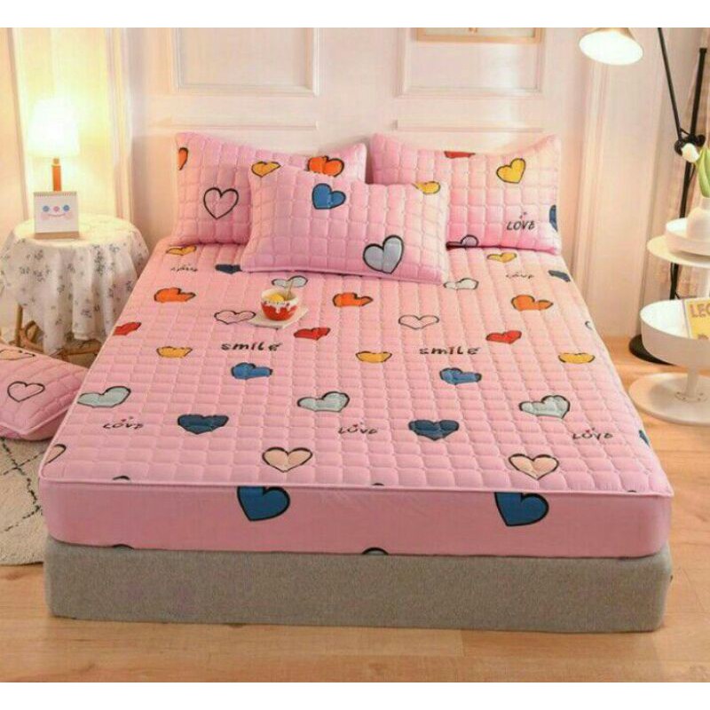 SPREI SULTAN WATERPROOF 180 x 200 CM ANTI AIR IMPOR BED PROTECTOR KUNING WORTEL PINK-4