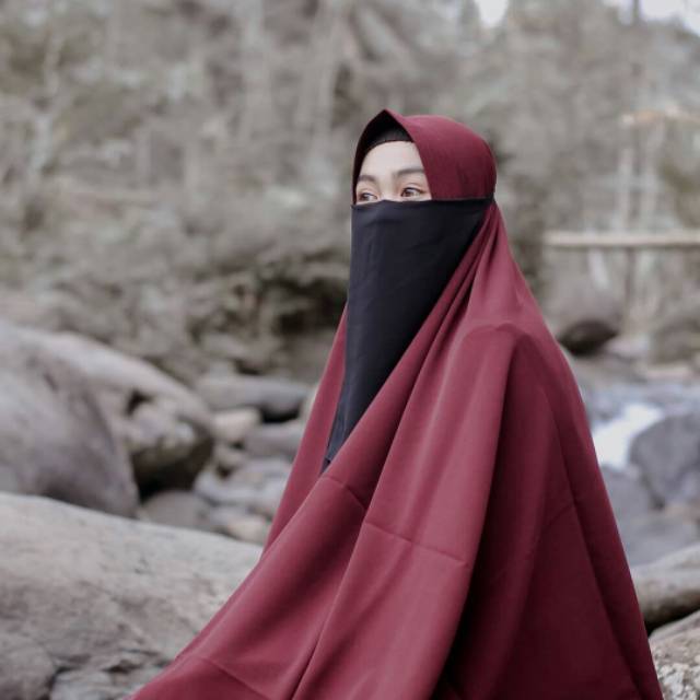 RB NIQAB TALI TANPA JAHITAN BAWAH MATA BAHAN CHIFFON JETBLACK