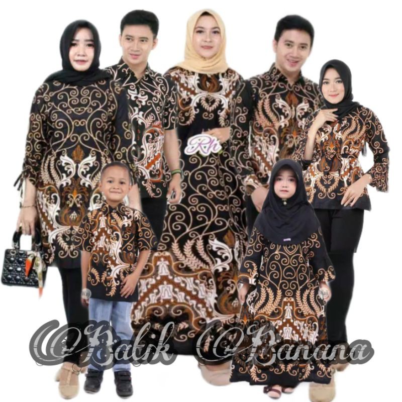 Batik Couple Keluarga - Couple Batik Indonesia Sarimbit Gamis Familly Set Batik Banana