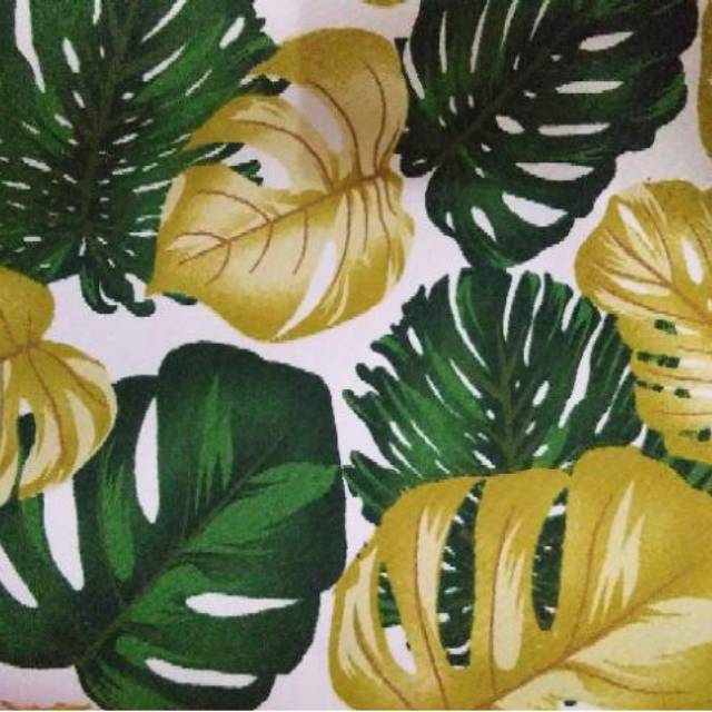 Kain Kanvas Motif Daun Monstera Kuning Hijau