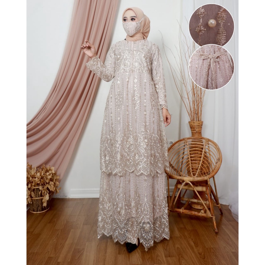 Permata Olshop / Gamis Tingkat Azza Modern / Kebaya Gamis Modern Pesta Mewah / Gamis Kebaya Busui / Dress Kondangan