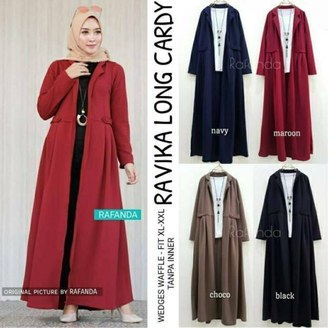 Ravika Long Cardy, KARDIGAN/LONG KARDIGAN MUSLIM CANTIK BAHAN WEDGES WAFFLE LD 100-110  TERMURAH BESTSELLER OOTD PALING LARIS