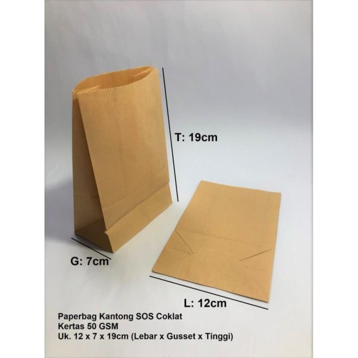 

NEW PB 100 pcs Paperbag Kantong Kertas Coklat Polos SOS 12x7x19cm