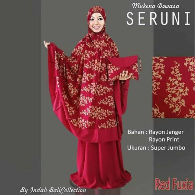 Mukena Wanita Muslim Seruni Untuk Solat Motif Bunga Warna Merah