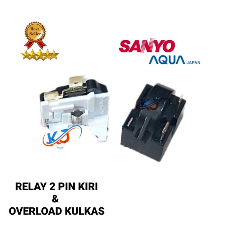Relay 2 Pin Kiri + Ptc Overload Kulkas Sanyo Aqua 1 Pintu / 2 Pintu