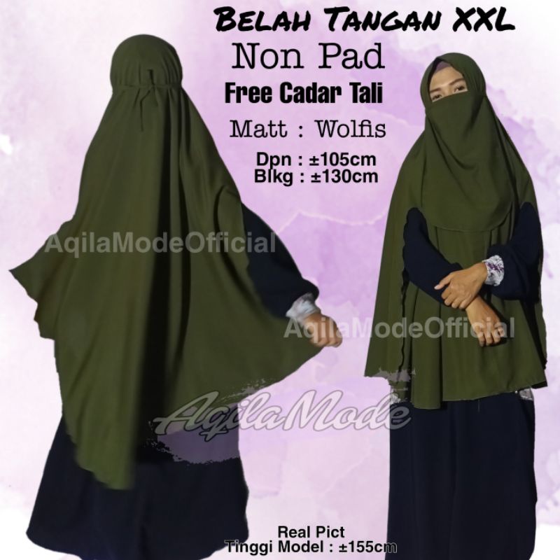 Free Cadar Tali - Khimar Syari, Belah Tangan Kerudung Jumbo XXL Non Pet Wolfis Jilbab Lobang / Belah