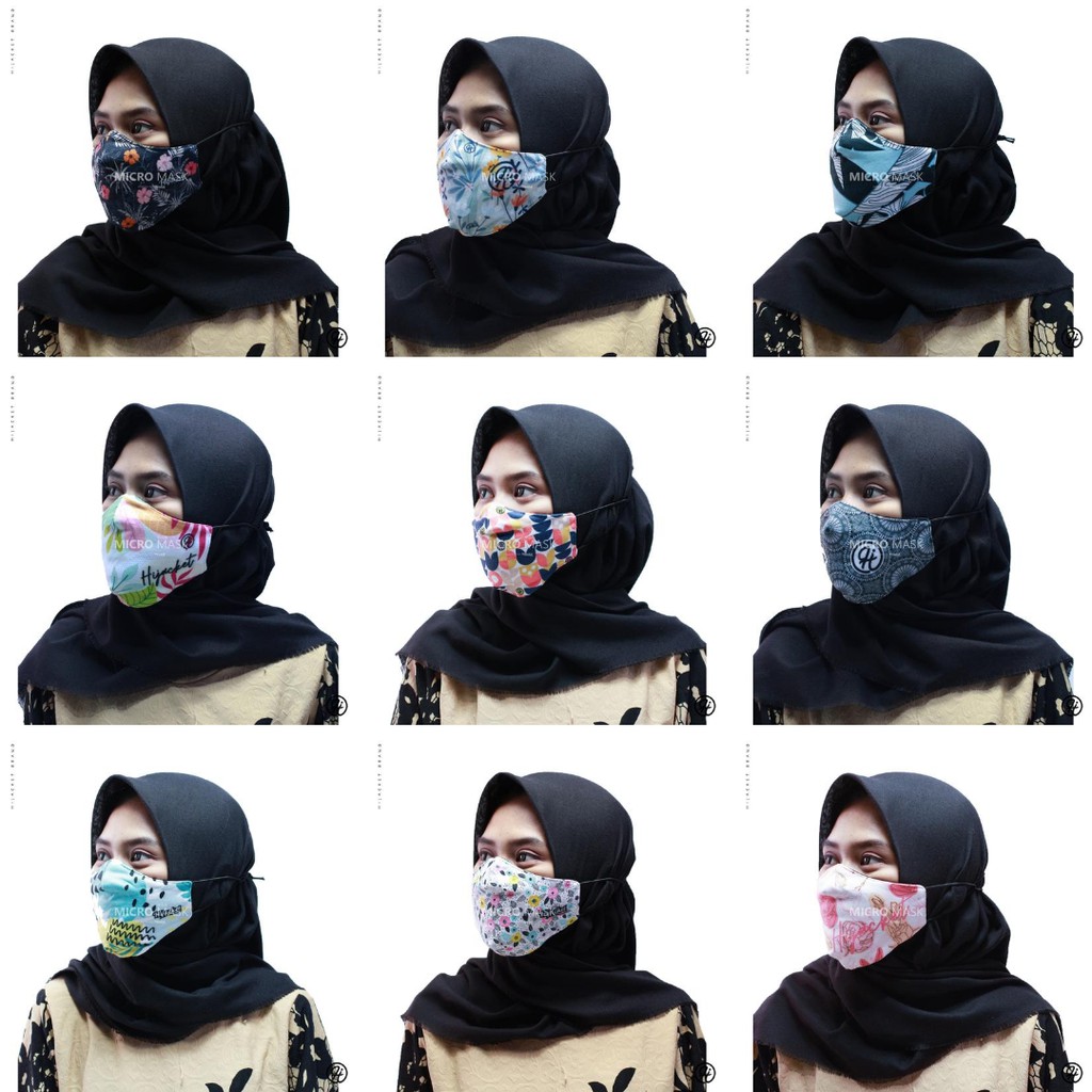 Masker Kain Motif Wanita Pria Dewasa Headloop Micromask 2 Lapis Murah Original Hijacket Hijab COD-6